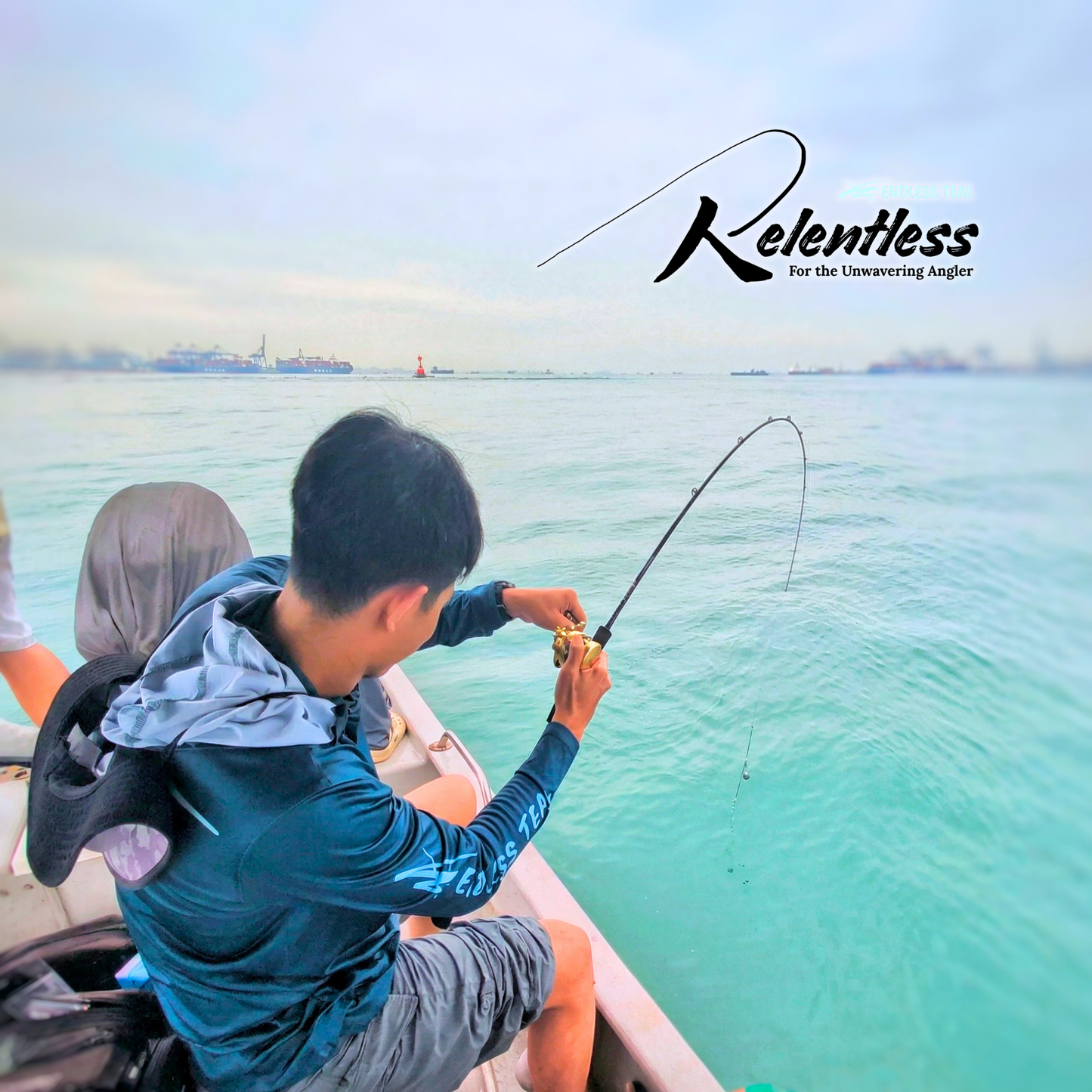 "RELENTLESS" Sun Shirt (Sea) with Hood & Buff